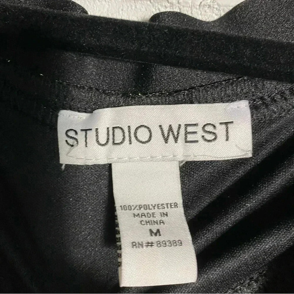 Black & Gold MIDI Skirt Pleated Size Medium Party Wedding Stretch Waist Shiny - Picture 6 of 9